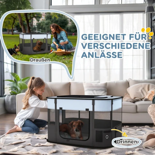 Opvouwbare Speelren Voor Huisdieren, Met Opbergtas, Voor Puppy's En Kittens, Binnen En Buiten, Grijs