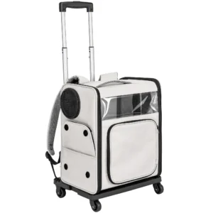 Opvouwbare Transporttas Met Wielen Voor Huisdieren, Geschikt Voor Honden En Katten Tot 5 Kg, Ademende Trolley Grijs