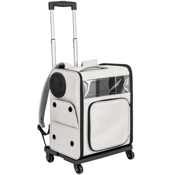 Opvouwbare Transporttas Met Wielen Voor Huisdieren, Geschikt Voor Honden En Katten Tot 5 Kg, Ademende Trolley Grijs