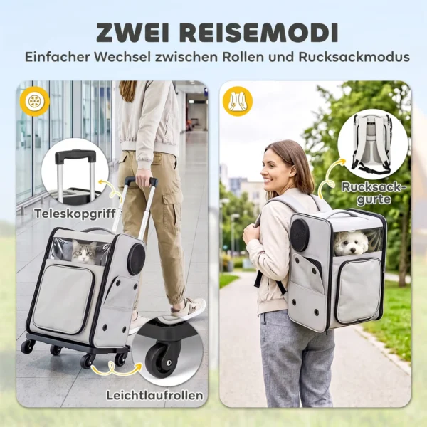 Opvouwbare Transporttas Met Wielen Voor Huisdieren, Geschikt Voor Honden En Katten Tot 5 Kg, Ademende Trolley Grijs