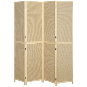 Paravent Met 4 Panelen, Opvouwbare Scheidingswand Gemaakt Van Handgeweven Bamboe, 180 X 180 Cm, Natuur