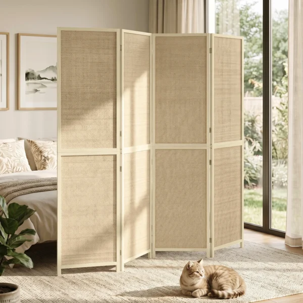 Paravent Met 4 Panelen, Opvouwbare Scheidingswand Gemaakt Van Handgeweven Bamboe, 180 X 180 Cm, Natuur