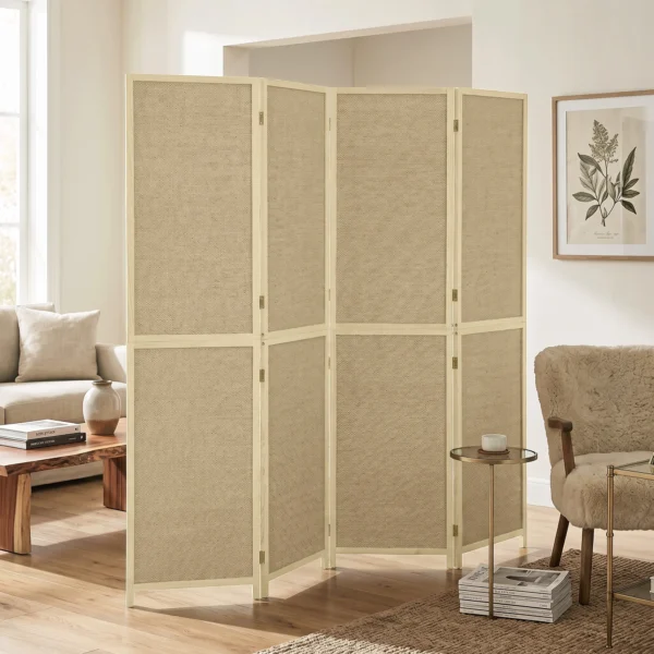 Paravent Met 4 Panelen, Opvouwbare Scheidingswand Gemaakt Van Handgeweven Bamboe, 180 X 180 Cm, Natuur