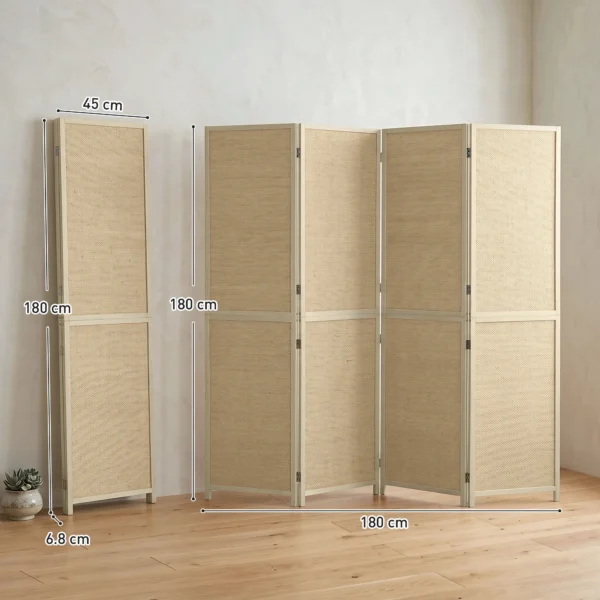 Paravent Met 4 Panelen, Opvouwbare Scheidingswand Gemaakt Van Handgeweven Bamboe, 180 X 180 Cm, Natuur