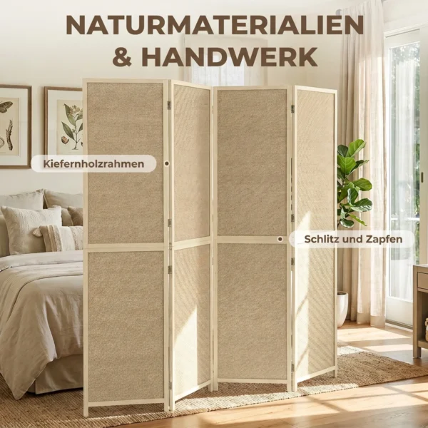 Paravent Met 4 Panelen, Opvouwbare Scheidingswand Gemaakt Van Handgeweven Bamboe, 180 X 180 Cm, Natuur