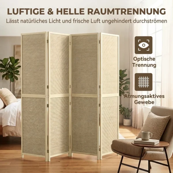 Paravent Met 4 Panelen, Opvouwbare Scheidingswand Gemaakt Van Handgeweven Bamboe, 180 X 180 Cm, Natuur