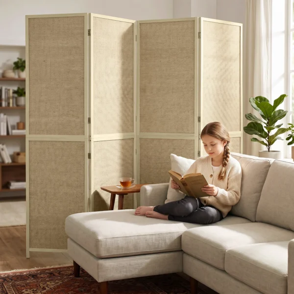 Paravent Met 4 Panelen, Opvouwbare Scheidingswand Gemaakt Van Handgeweven Bamboe, 180 X 180 Cm, Natuur