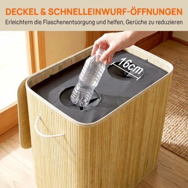 Pfandflessen Verzamelcontainer Met Deksel 150L, Bamboe Pfandflessen Organizer Met Twee Zakken Voor Keuken