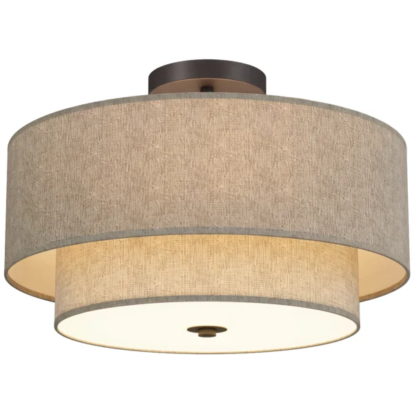 Plafondlamp, Hanglamp Met Dubbele Schermen In Linnenlook, Taupe