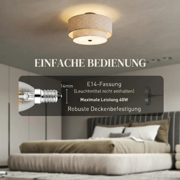 Plafondlamp, Hanglamp Met Dubbele Schermen In Linnenlook, Taupe