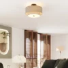 Plafondlamp, Hanglamp Met Dubbele Schermen In Linnenlook, Taupe