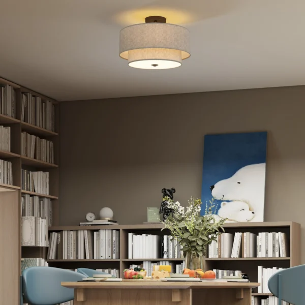 Plafondlamp, Hanglamp Met Dubbele Schermen In Linnenlook, Taupe