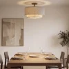 Plafondlamp, Hanglamp Met Dubbele Schermen In Linnenlook, Taupe