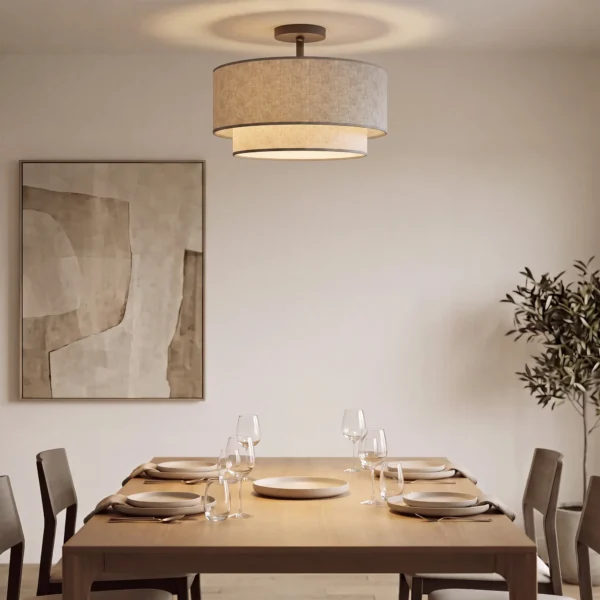 Plafondlamp, Hanglamp Met Dubbele Schermen In Linnenlook, Taupe