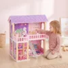 Poppenhuis 69 Cm Hoog 2 verdiepingen Met 2 Poppen 11 Meubels Ladder Balkon Groot Voor Meisjes Van 3 6 Jaar Roze