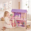 Poppenhuis 69 Cm Hoog 2 verdiepingen Met 2 Poppen 11 Meubels Ladder Balkon Groot Voor Meisjes Van 3 6 Jaar Roze