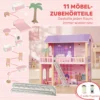 Poppenhuis 69 Cm Hoog 2 verdiepingen Met 2 Poppen 11 Meubels Ladder Balkon Groot Voor Meisjes Van 3 6 Jaar Roze