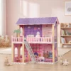 Poppenhuis 69 Cm Hoog 2 verdiepingen Met 2 Poppen 11 Meubels Ladder Balkon Groot Voor Meisjes Van 3 6 Jaar Roze