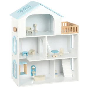 Poppenhuis 79,5 Cm Hoog 3 verdiepingen Met Lift 13 Meubels Balkon Groot Cadeau Voor Meisjes Van 3 6 Jaar Blauw