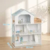 Poppenhuis 79,5 Cm Hoog 3 verdiepingen Met Lift 13 Meubels Balkon Groot Cadeau Voor Meisjes Van 3 6 Jaar Blauw