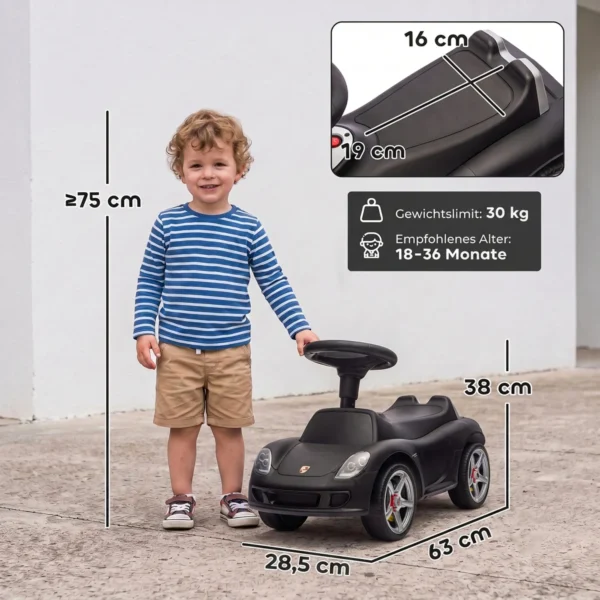 Porsche Glijdende Auto Voor Kinderen Met Hoorn, Licht, Motorgeluiden, Voor 18 36 Maanden, Matzwart