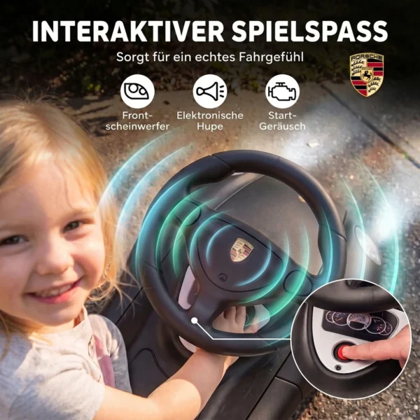 Porsche Glijdende Auto Voor Kinderen Met Hoorn, Licht, Motorgeluiden, Voor 18 36 Maanden, Matzwart