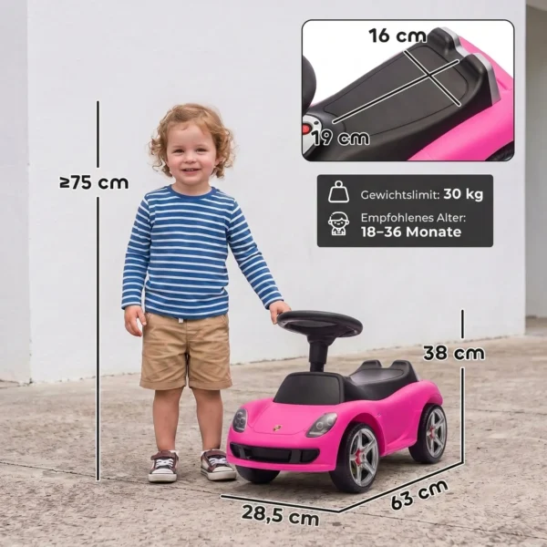 Porsche Glijdende Auto Voor Kinderen Met Hoorn, Licht, Motorgeluiden, Voor 18 36 Maanden, Roze