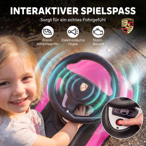 Porsche Glijdende Auto Voor Kinderen Met Hoorn, Licht, Motorgeluiden, Voor 18 36 Maanden, Roze