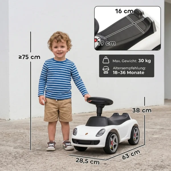 Porsche Rutschauto Voor Kinderen Met Claxon, Licht, Motorgeluiden, Voor 18 36 Maanden, Wit