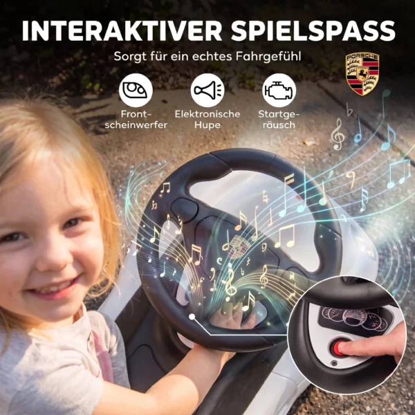 Porsche Rutschauto Voor Kinderen Met Claxon, Licht, Motorgeluiden, Voor 18 36 Maanden, Wit