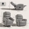 Power Lift Relaxstoel Met Vibratiemassage En Verwarmingsfunctie, Opsta stoel Met USB aansluiting, Zijzakken En Afstandsbedieningen, Lichtgrijs