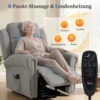 Power Lift Relaxstoel Met Vibratiemassage En Verwarmingsfunctie, Opsta stoel Met USB aansluiting, Zijzakken En Afstandsbedieningen, Lichtgrijs