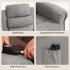 Power Lift Relaxstoel Met Vibratiemassage En Verwarmingsfunctie, Opsta stoel Met USB aansluiting, Zijzakken En Afstandsbedieningen, Lichtgrijs