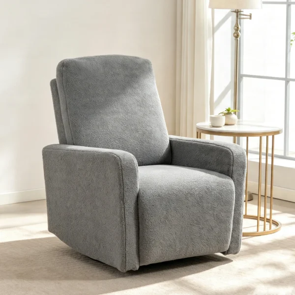 Relaxfauteuil, Ontspanningsstoel Met Fleece Hoes, Verstelbare Rugleuning, Gestoffeerde Stoel, Staal, Grijs