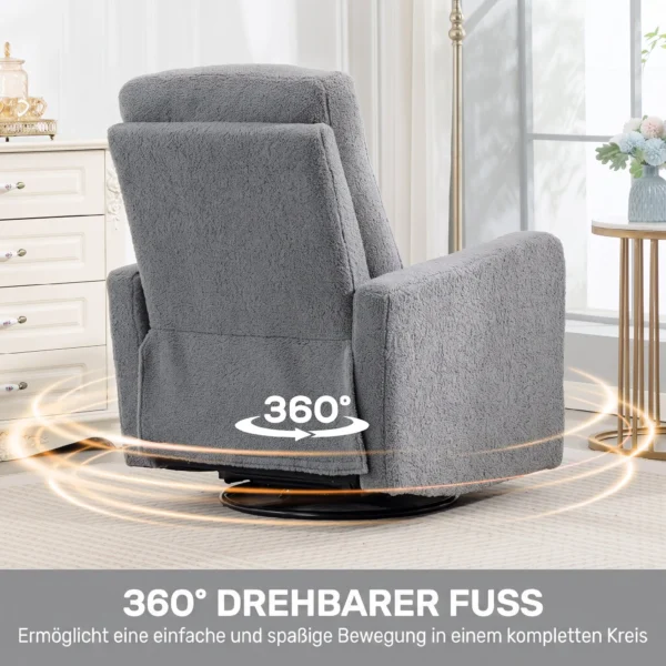 Relaxfauteuil, Ontspanningsstoel Met Fleece Hoes, Verstelbare Rugleuning, Gestoffeerde Stoel, Staal, Grijs