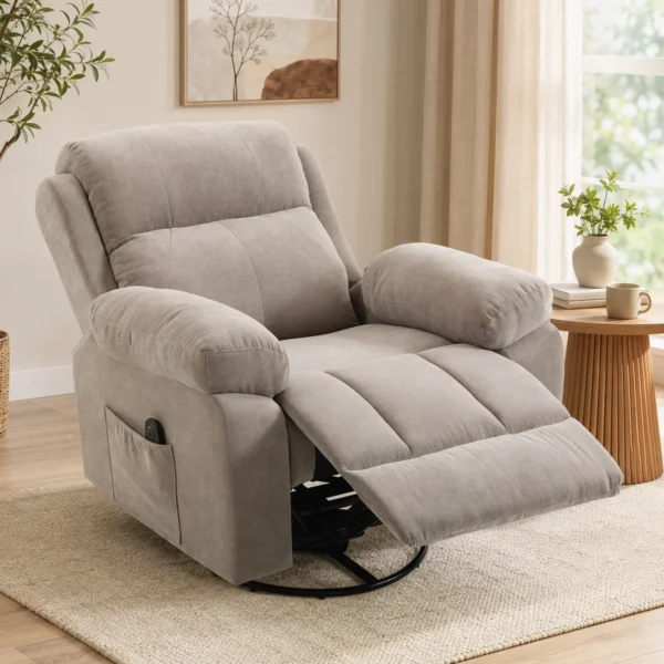 Relaxfauteuil TV fauteuil 360° Draaibare Massagestoel Met Warmte, Massage, Chenille Uiterlijk, Beige