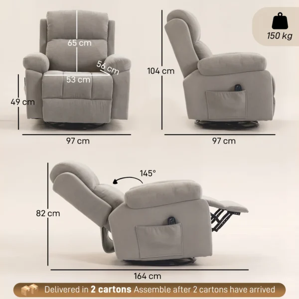 Relaxfauteuil TV fauteuil 360° Draaibare Massagestoel Met Warmte, Massage, Chenille Uiterlijk, Beige