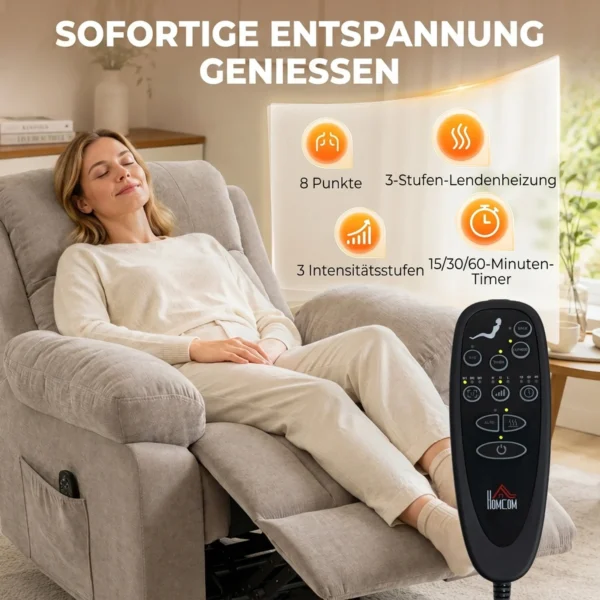 Relaxfauteuil TV fauteuil 360° Draaibare Massagestoel Met Warmte, Massage, Chenille Uiterlijk, Beige