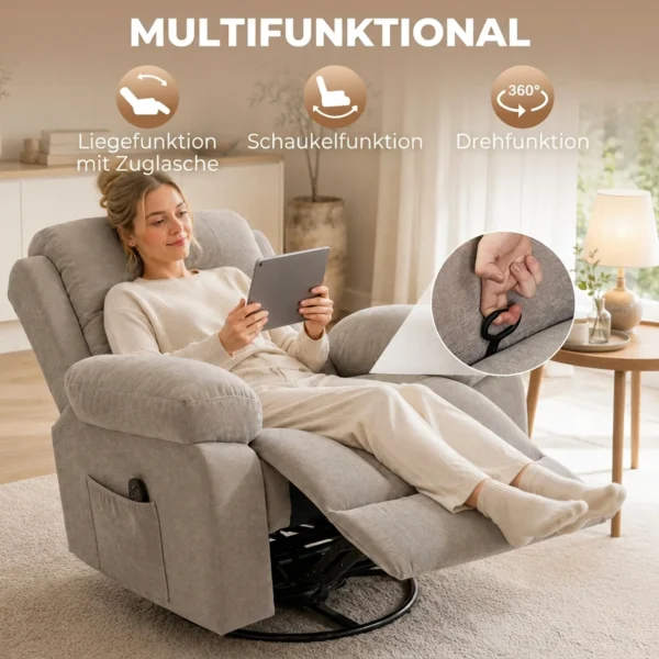 Relaxfauteuil TV fauteuil 360° Draaibare Massagestoel Met Warmte, Massage, Chenille Uiterlijk, Beige