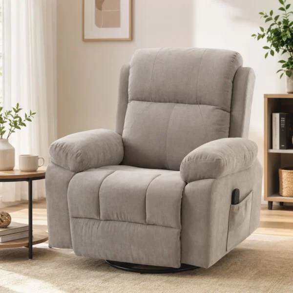 Relaxfauteuil TV fauteuil 360° Draaibare Massagestoel Met Warmte, Massage, Chenille Uiterlijk, Beige