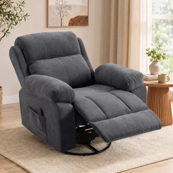 Relaxfauteuil TV fauteuil 360° Draaibare Massagestoel Met Warmte, Massage, Chenille Uiterlijk, Donkergrijs