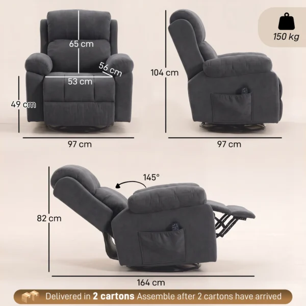 Relaxfauteuil TV fauteuil 360° Draaibare Massagestoel Met Warmte, Massage, Chenille Uiterlijk, Donkergrijs