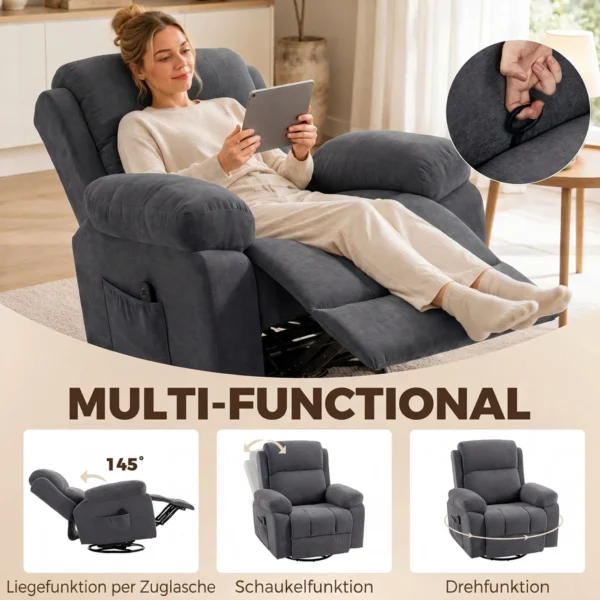 Relaxfauteuil TV fauteuil 360° Draaibare Massagestoel Met Warmte, Massage, Chenille Uiterlijk, Donkergrijs