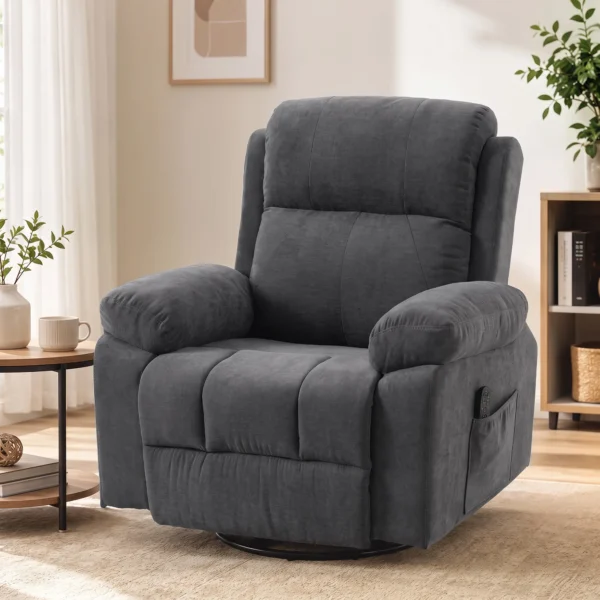 Relaxfauteuil TV fauteuil 360° Draaibare Massagestoel Met Warmte, Massage, Chenille Uiterlijk, Donkergrijs