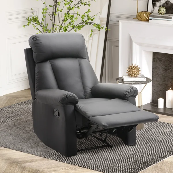 Relaxfauteuil TV fauteuil Met Ligfunctie, Handmatig Verstelbare Relaxstoel Van Kunstleer Voor Woonkamer, Zwart