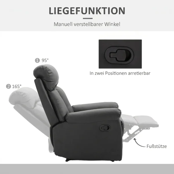 Relaxfauteuil TV fauteuil Met Ligfunctie, Handmatig Verstelbare Relaxstoel Van Kunstleer Voor Woonkamer, Zwart