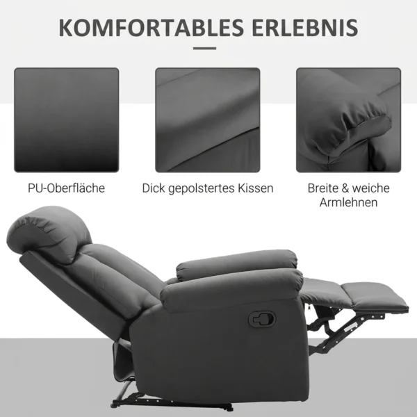 Relaxfauteuil TV fauteuil Met Ligfunctie, Handmatig Verstelbare Relaxstoel Van Kunstleer Voor Woonkamer, Zwart
