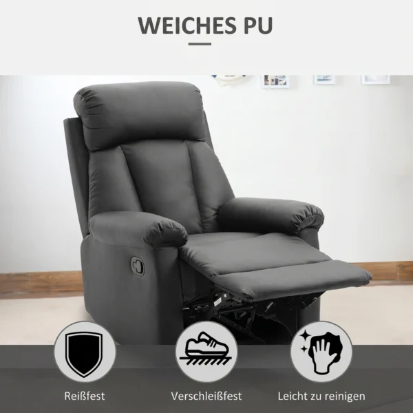 Relaxfauteuil TV fauteuil Met Ligfunctie, Handmatig Verstelbare Relaxstoel Van Kunstleer Voor Woonkamer, Zwart