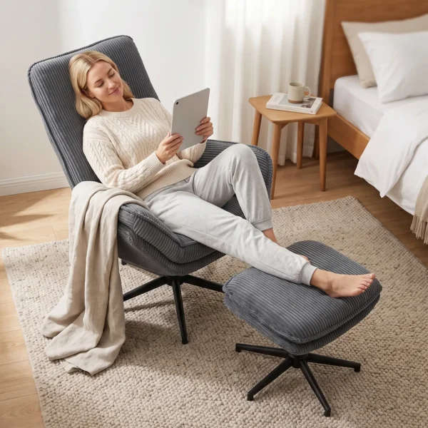 Relaxstoel Met 130° Ligfunctie, Televisiestoel Met Voetenbank En Stalen Frame, Grijs