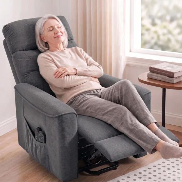 Relaxstoel Met Elektrische Opsta hulp, Massage & Verwarming, Chenille stoel Met Pocketvering, Donkergrijs